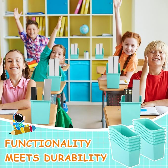 Fuutreo 12 Pieces Book Bins for Classroom Plastic Binder Holder Magazine Stuff Folder File Organizer Box for Home Office School Supplies(12 pcs,Water Blue)