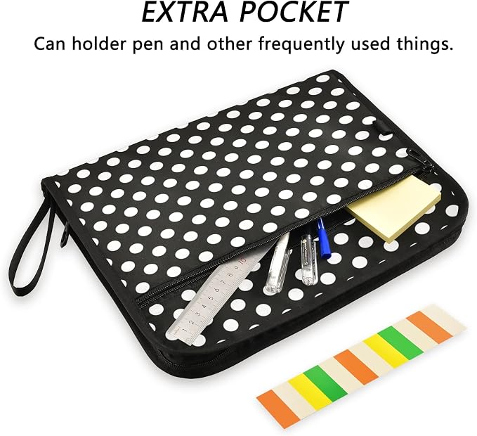 ALAZA Polka Dots Black White 13 Pocket Expanding File Folder with Labels, Accordion File Folder File Organizer Letter A4 Paper for Office School Student