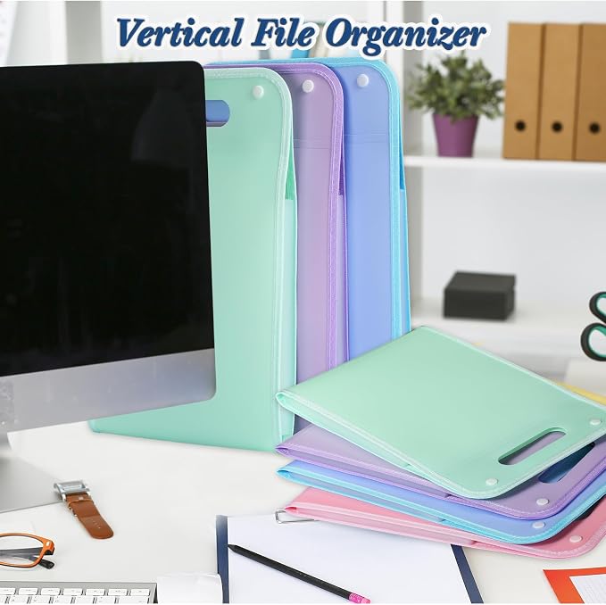 Harloon 4 Pcs Vertical Expanding File Organizer 13 Pockets, A4 Expanding File Folder with Colorful Labels and Expandable Cover Large Capacity for Work School Home Office