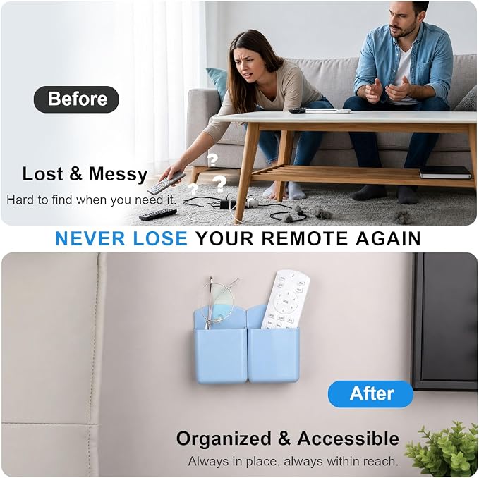3 Pack Remote Control Holder Wall Mount, Adhesive Remote Holder with Screw Installation Storage Organizer for TV/Media/Air Conditioner Remotes For Home Office School Blue