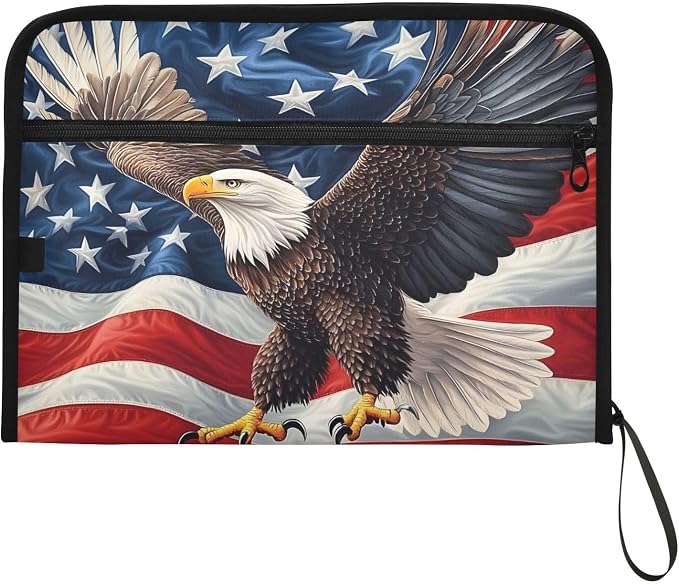 Expanding File Folder Bald Eagle American Flag Old Accordion File Organizer 13 Pockets Document Organizer with Zipper Labels A4 Letter Office Storage
