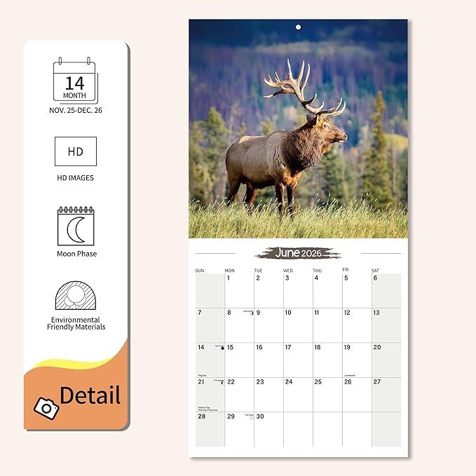 2026 Wall Calendar Elaphurus davidianus Planner Calendar, Hangable Monthly Wall Calendar with Large Blocks for Organizing & Planning, Academic Schedule, Home, Office & family, Thick & Sturdy Paper (12"x24" Open)