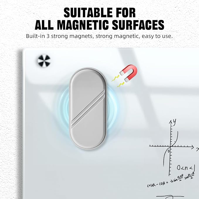 Magnetic Detachable Dry Erase Eraser, Glass Board Erasers, 1 Pack, Whiteboard Eraser for Dry Erase Board, Glass Board, Calendar Board, Office and School Supplies (Gray)