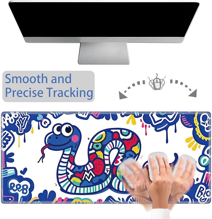 Mouse Pad Gaming Mousepad 31.5x11.8 Inch XXL Large + Coasters,Desk Mat with Stitched Edges, Non-Slip Rubber Base, Thick Mouse Pad for Computer, Laptop, Office & Home - Cute Snake
