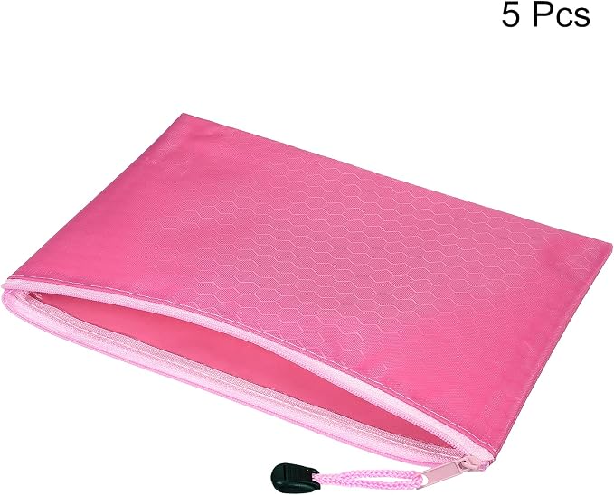 PATIKIL Waterproof Zipper File Bags, 5 Pack A5 Size Document Pocket Storage Organizer Pouch for Travel Office Supply, Pink