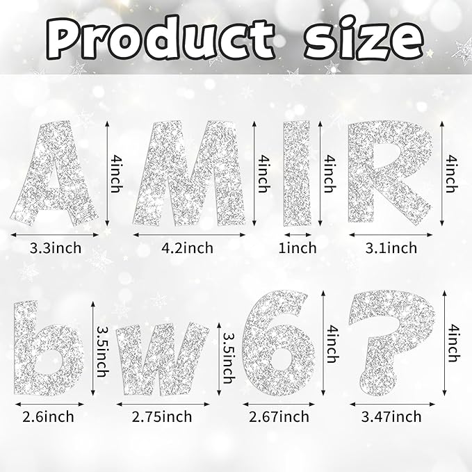 Starboling 216 Pcs Glitter Bulletin Board Letter,4 Inch Poster Board Letters self Adhesive for Mailbox Crafts Classroom School Home Decor(Silver)