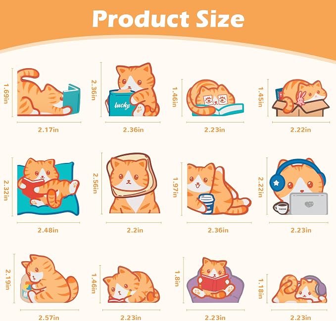 12PCS Magnetic Cute Orange Tabby Bookmarks, Kawaii Ginder Cat Bookmark, Funny Cat Book Marks, Refrigerator Decor Magnet, Fridge Magnets, Book Maker Page Clips for Reading, Women, Cat Lover, Mom, Dad