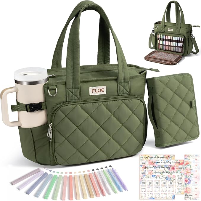 Large Bible Bag w/Bible Cover Case for Women, Puffer Bible Tote Bag Quilted Church Bag Carrying Case w/Shoulder Strap, Bible Study Supplies Journaling Kit Accessories Women Christian Mothers Day Gifts