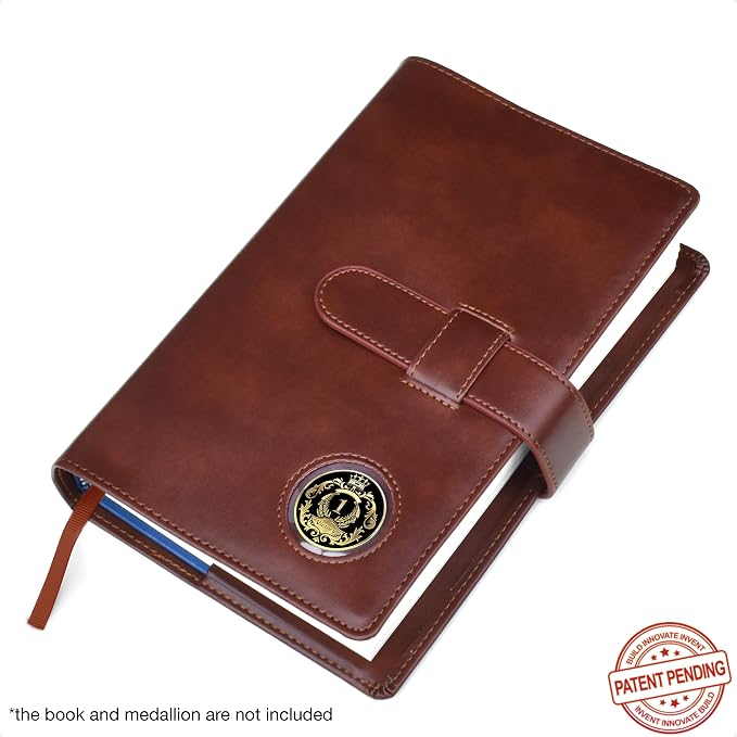 GALILEO® Single AA Big Book Cover | PU Leather AA Book Covers for Hardcover | Medallion Holder | AA Gift | Alcoholics Anonymous | Premium Design (Plain/Coin Pocket/Brown)