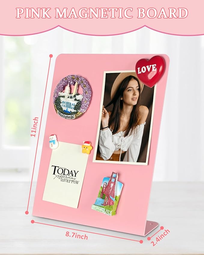 2 Pack Magnet Board, 8.7 x 11 x 2.4 in, Pink Standing Magnetic Bulletin Board, Magnetic Display for Memos, Photos & Documents, Bulletin Board for Home Office School Kitchen