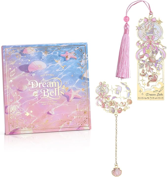 2 Pcs Metal Bookmark Gift Box, Golden Hollow Bookmarks Ocean Painting Theme Book Mark for Women, Book Lovers Writers Readers and Teens, Perfect for Birthday and Graduation Gifts(Pink)