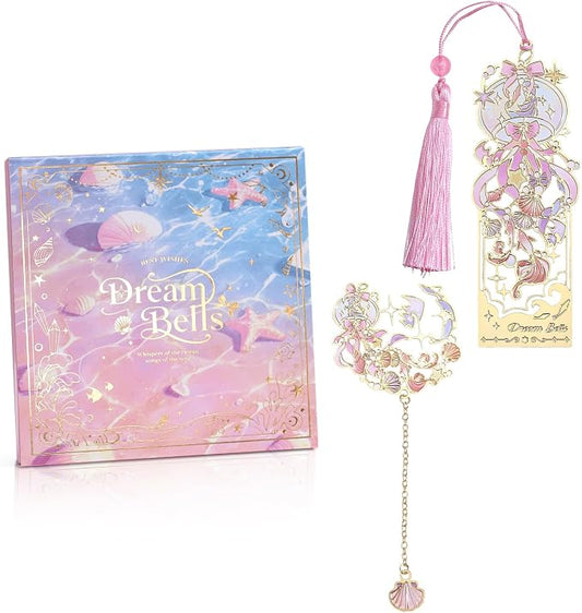 2 Pcs Metal Bookmark Gift Box, Golden Hollow Bookmarks Ocean Painting Theme Book Mark for Women, Book Lovers Writers Readers and Teens, Perfect for Birthday and Graduation Gifts(Pink)