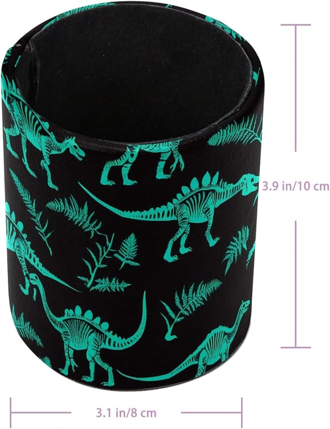 Leather Pen Holder for Desk, Green Dinosaur Makeup Brushes Holder Pencil Cup Multifunctional Desktop Organizer Caddy for Home School Office Desk Accessories