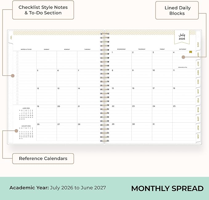 Blue Sky Day Designer 2026-2027 Monthly Academic Year Planner Calendar, July 2026 - June 2027, 8" x 10", Monthly Layout, Flexible Cover, Wirebound, Laminated Tabs, Climbing Floral Mint