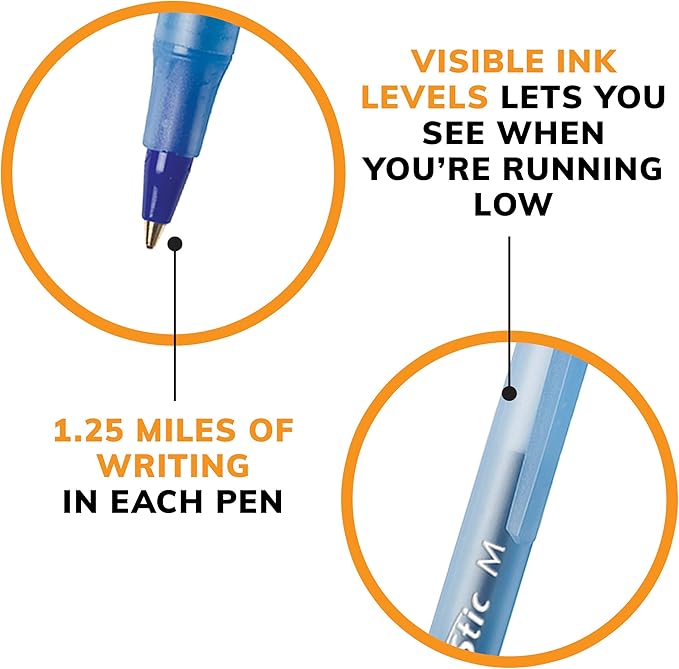 BIC Round Stic Xtra Life Ballpoint Pen, Medium Point (1.0mm), Blue, Flexible Round Barrel For Writing Comfort (Pack of 9, 540 Count Total)