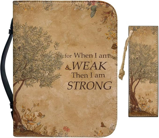 Vintage Style Olive Tree Bible Case with Bookmark Waterproof Bible Cover Case for Women Lightweight Bible Bag with Handle Pockets Church Book Bag Brown