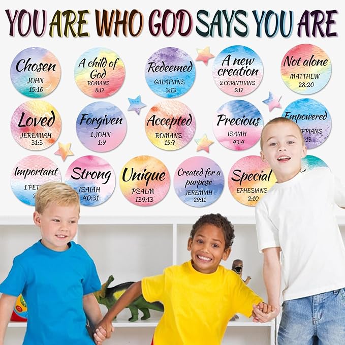 Qyeahkj Christian Bulletin Board Decoration God Says You Are Religious Classroom Wall Decor Watercolor Motivational Quote Cutout Inspirational Bulletin Board Set for Sunday School Home Church Supplies