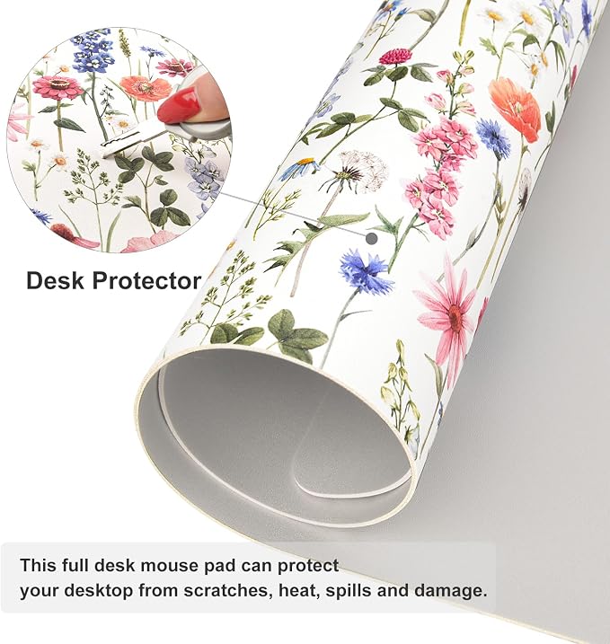 Colorful Star Large Mouse Pad, Watercolor Floral Desk Mat Office Supplies, Waterproof Faux Leather Big Gaming Mousepad for Women Girls, Flowers Desk Pad Home Office Décor Accessories 31.5" x 15.7"
