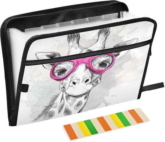 Giraffe with Goggles Accordion File Organizer Expanding Document Folder with 13 Pockets Portable File Folder for A4 Letter Size