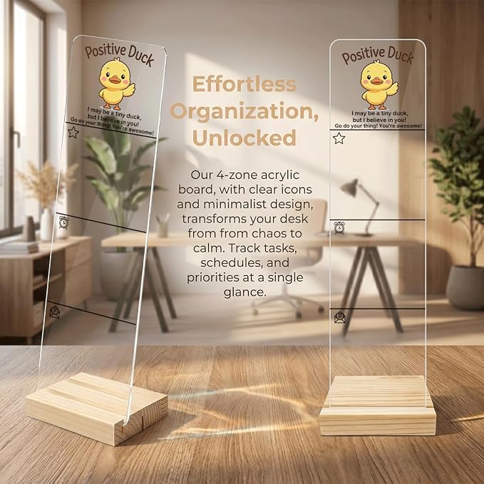 Sticky Notes Monitor Memo Board Acrylic Holder with Removable Wooden Base, But I Believe in You Logo Desk Set with 200 Sheets Two Sizes Sticky Notes, Office Desk Accessories Organizer