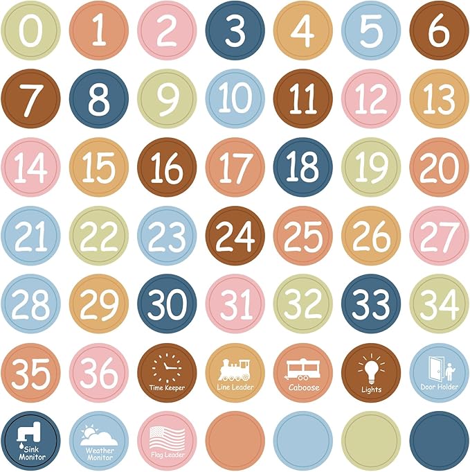 COCHIE Colorful Line Up Spots for Classroom Floor Decorations, 52PCS 4" Number Stickers for Teachers, Vinyl Floor Dots Decals, Back to School Supplies for Preschool, Kindergarten (Boho B, 2 1/2")