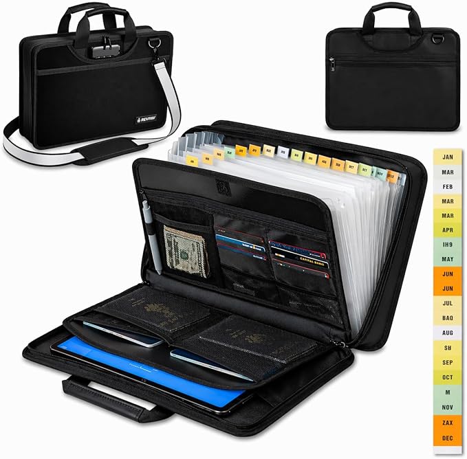 Accordion File Organizer Fireproof, Water-Resistant Document Bag-13 Pocket File Folder-RFID Pocket,Labels,Combination Lock,Reflective Shoulder Strap-Important Document Folder-Home,Office,Travel