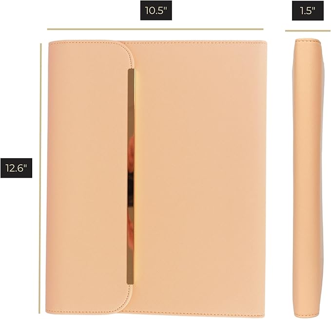 BLU MONACO | Peach Beige Vegan Leather Padfolio | Professional Portfolio Binder with Magnetic Closure and Gold Trim | 8.5 x 11 Business Organizer Case for Women