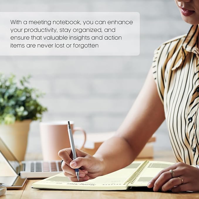 6 Pack of Meeting Notebook for Work Organization - Work Planner Notebook with Action Items, Agenda Planner for Note Taking, 160 Pages (6.9" X 9.9") Project Organizer for Men & Women - Black