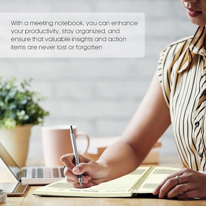 6 Pack of Meeting Notebook for Work Organization - Work Planner Notebook with Action Items, Agenda Planner for Note Taking, 160 Pages (6.9" X 9.9") Project Organizer for Men & Women - Black