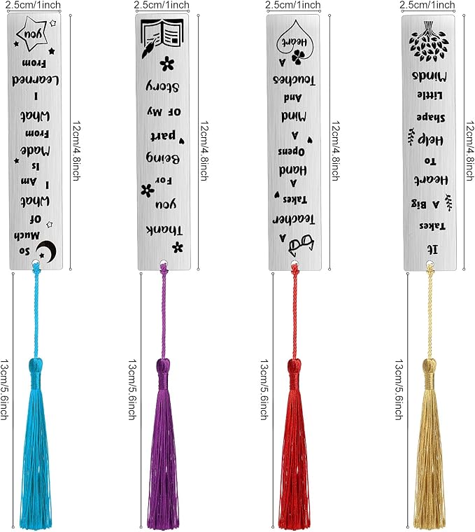 Zonon 4 Pcs Metal Bookmarks End of Year Teacher Gifts Graduation Book Page Marker with Pendants Thank You Gifts for Teacher Appreciation Women Instructor Birthday Reading Lovers Office(Vivid Style)