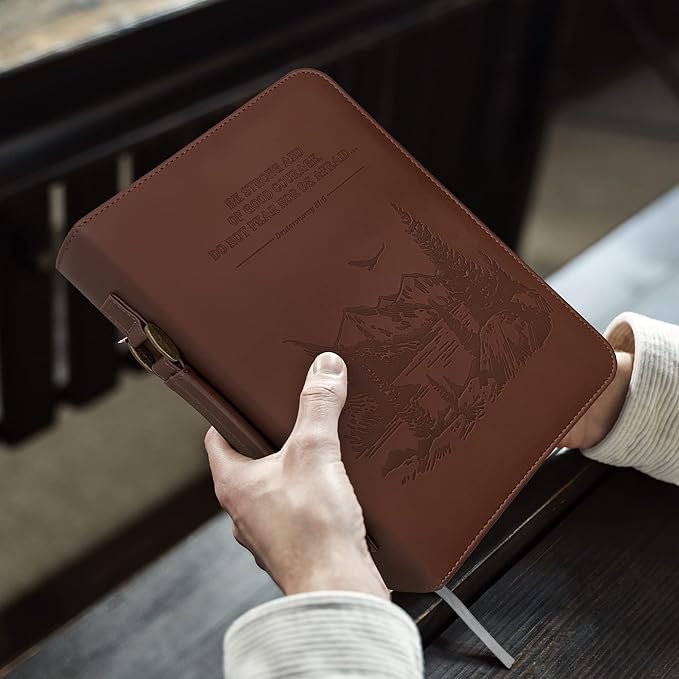 DEHITE Bible Cover Case for Men and Women – Leather Bible Carrying Bag – Pen Slots – Zippered Pocket – Premium Faux Leather