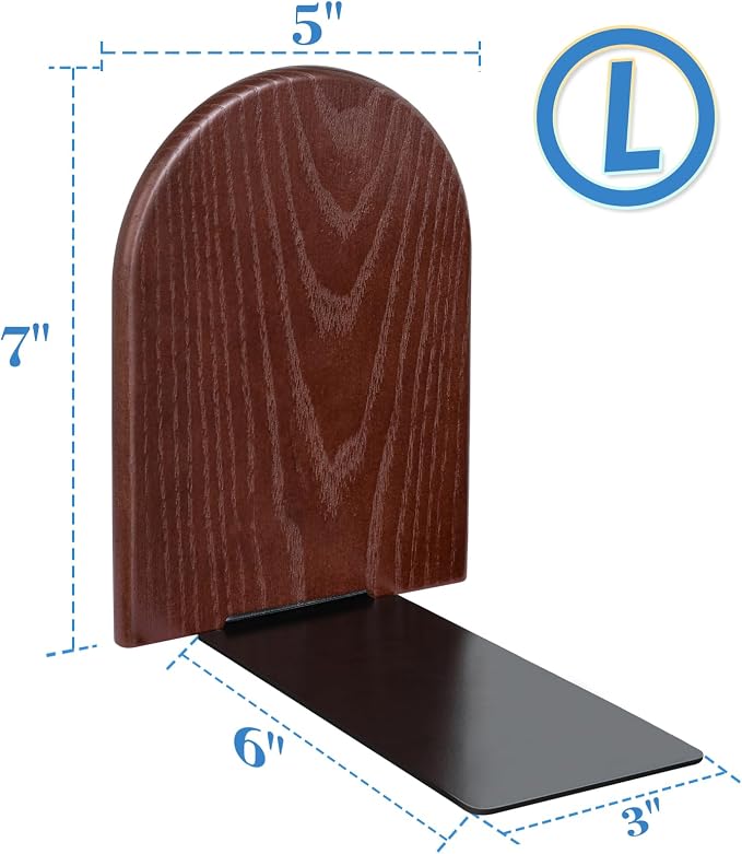 Book Ends, Large Sturdy Wooden Bookends for Shelves - Heavy Duty Non-Slip Book Organizers, Decorative Bookend Holders for Home Office, Library, Black Wood Universal Economy Bookend, 1 Pair