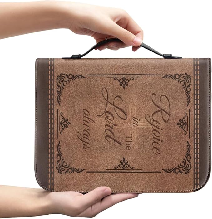 Retro Style Daisy and Cross Bible Case with Bookmark Waterproof Bible Cover Case for Women Lightweight Bible Bag with Handle Pockets Church Book Bag Brown