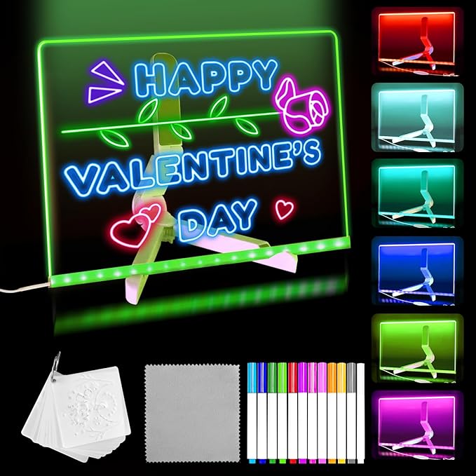 Lumiboard LED Drawing Board, Light Up Acrylic Dry Erase Board with 7 Colors, LED Note Board with Colors, LED Message Writing Board, Adjustable Stand & Drawing Stencils Set Included