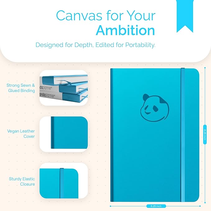 Panda Planner Classic A5 Daily Planner 2026 – Undated Daily Monthly & Quarterly Planner with Hourly Schedule, To Do List, Goal Planner, Habit Tracker, Gratitude Journal & Productivity Organizer – Cyan Blue