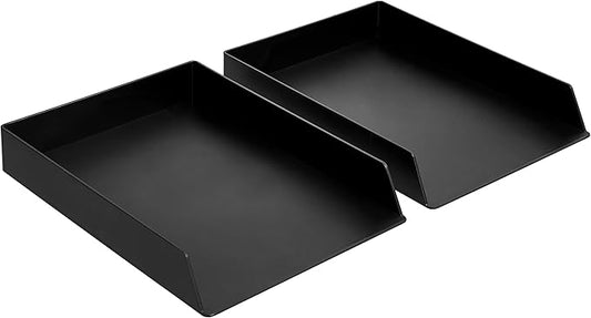 Amazon Basics Rectangular Plastic Desk Organizer, Letter Tray for Documents and Office Supplies, File Storage, Black, 12-Pack