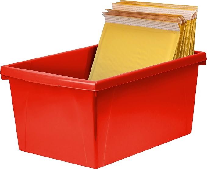 Storex 5.5 Gallon Storage Bin – Plastic Classroom Organizer for Books and Supplies, Red, 6-Pack (61483F06C)
