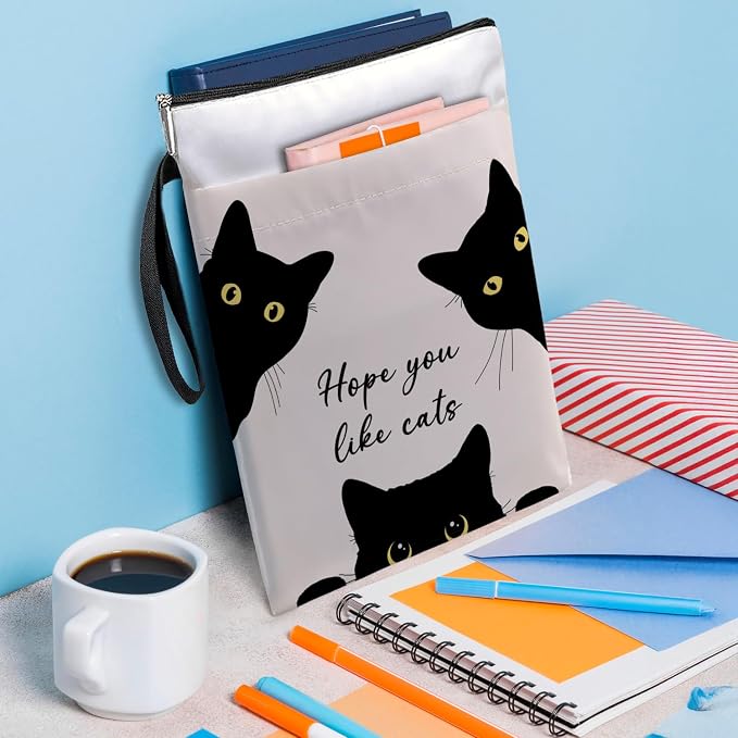 Book Cover Black Cat Inspired Gift, Cat Merch Pattern Reusable Book Pouch, Zippered Book Cover Protector for Book Lovers, Kindle Sleeve Pouch, Bookish Gifts for Readers, Paperback