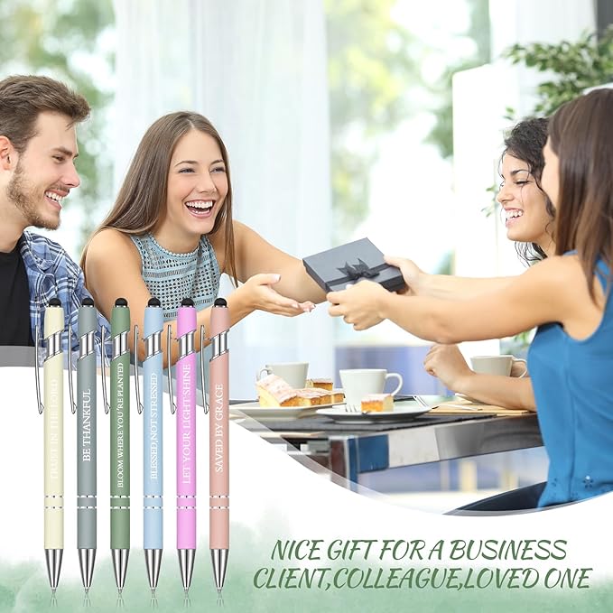 Zonon 12 Pcs Inspirational Pens Gift Set Funny Ballpoint Pen with Stylus Tip Motivational Graduation Gifts Bulk for Teacher Coworkers Nurse School Office Supplies(Morandi,Bible Style)