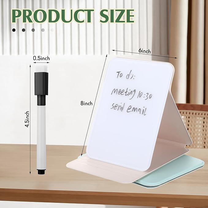 Dunzoom 2 Pcs Small Glass Desktop Whiteboard with Reversable Stand 8 x 6 Inch Mini Dry Erase White Board Easel with 2 Markers Reusable Desk Notepad for Home Office School Supplies (White,Green)