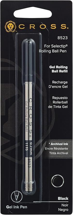 Cross Refill for Cross Selectip Gel Roller Ball Pens, Medium Conical Tip, Black Ink (Pack of 2)