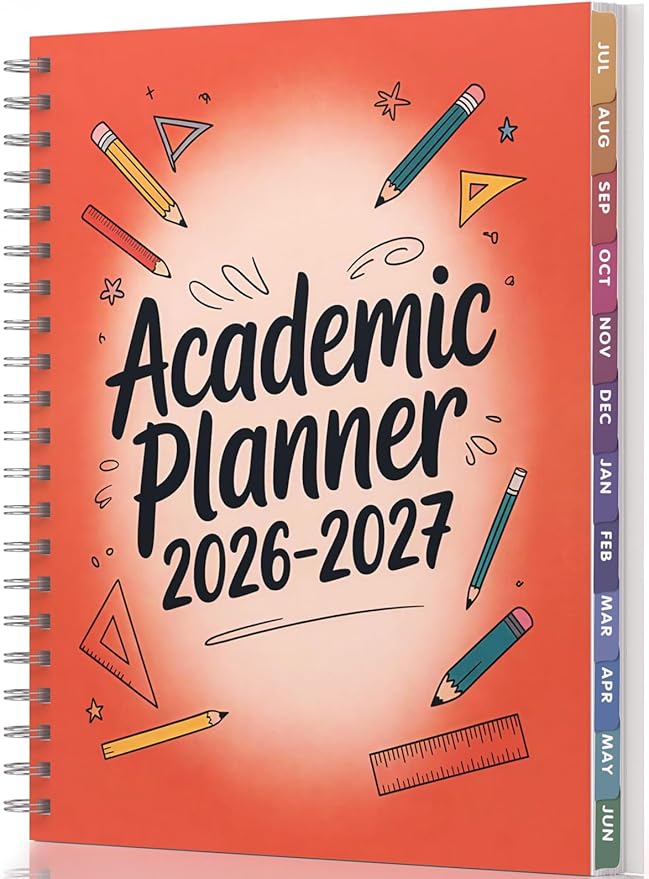 Oucaru Academic Planner 2026-2027, Weekly & Monthly Calendar with Hourly Schedule, July 2026 - June 2027, 8.5" x 11" Hardcover Agenda with Laminated Tabs for Student Teacher School Office Supplies