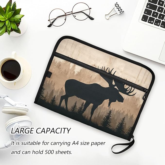 Moose Brown Wood Accordion File Organizer Expanding Document Folder with 13 Pockets Portable File Folder for A4 Letter Size