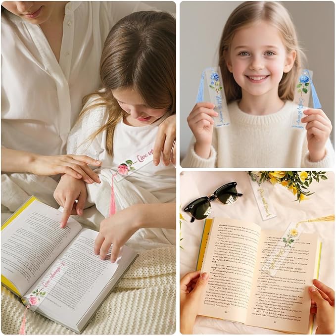 Peacoblue 30pcs UV DTF Bookmarks Transfer Stickers Wraps Simple Flowers for Women Men Reading, Waterproof Bookmarkers Decal(No Blank Bookmarks) for Acrylic Plastic Metal Blank Bookmark