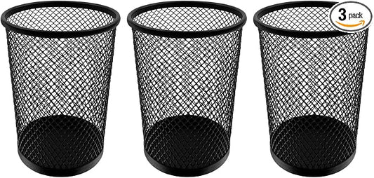 HSYMQ Desk Pencil Pen Holder, Wire Mesh Pen Cup Holder for Desk Organizer and Office Desk Accessories (3 Pack)