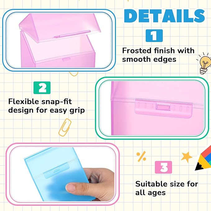 Clabby 24 Pcs Plastic Clear Crayon Box Bulk Holds 24 Crayon With Hinged Lid and Snap Closure for Pens School Office Supply Organization (Pink,Blue,Green,Clear)