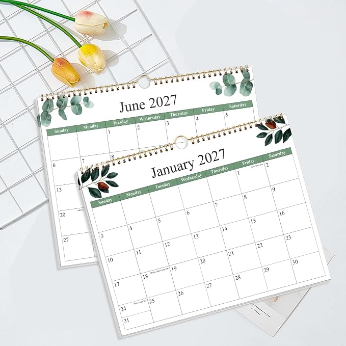 Calendar 2026-2027 - Wall Calendar 2026-2027 from July 2026 to December 2027, 2026-27 Wall Hanging Calendar Planner with Thick Paper, 12" x 14.5", Leaf