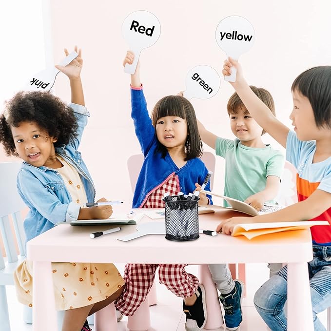25 Sets 5x9 Inch Answer Dry Erase Paddles and 25 Black Marker Set Handheld Small Dry Erase Board Double Sided Auction Paddles Handheld Whiteboard for Classroom Voting Answering Auction Bidding