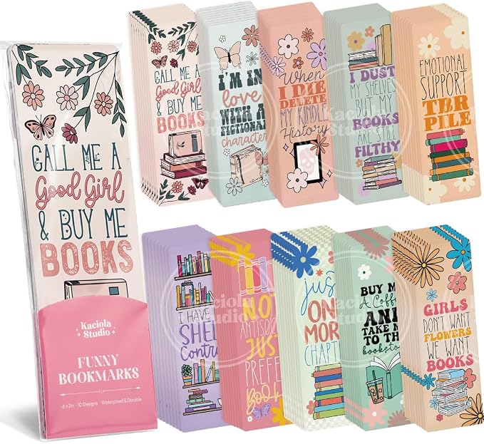 KACIOLA STUDIO 100PCS Bookmarks for Women, Booklovers Theme Paper Bookmarks Bulk 6" x 2" Cute Book Marks for Reading Book Lovers Students Schools Gifts (Booklovers)