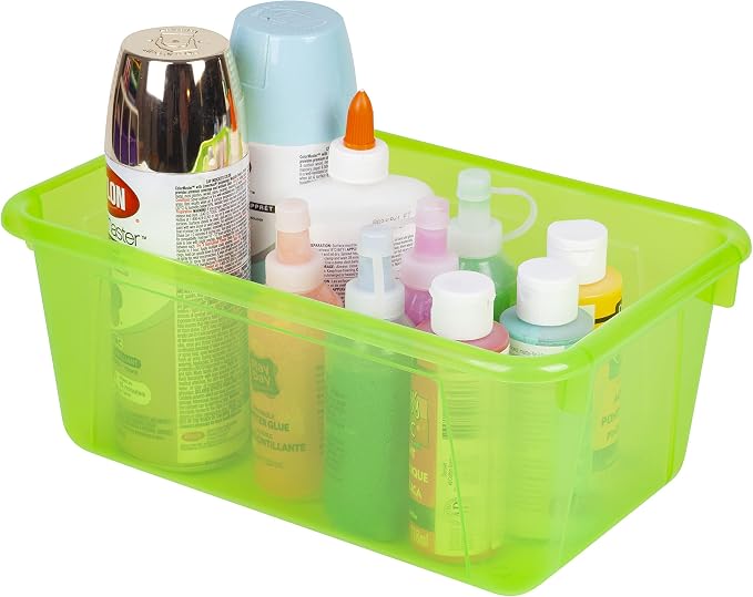Storex Small Cubby Bins – Plastic Storage Containers for Classroom, 12.2 x 7.8 x 5.1 inches, Candy Green, 5-Pack (62477A05C)
